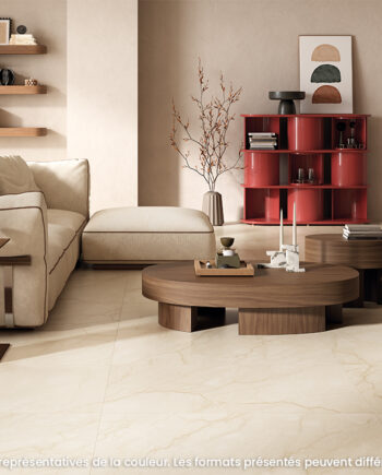 Céramique look marbre de la collection Segesta au plancher d'un salon