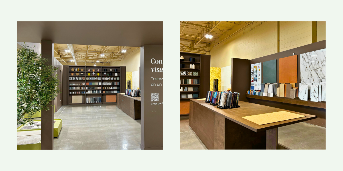 Matériauthèque céramique et comptoirs de collections exclusives au LABO pour réaliser des projets